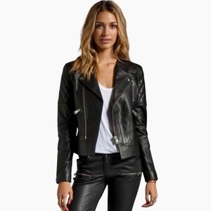 Anine Bing Cropped Moto Leather Jacket 